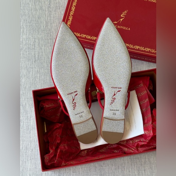 NEW René Caovilla ballerina red patent leather pointy slippers with pearls - Picture 6 of 6